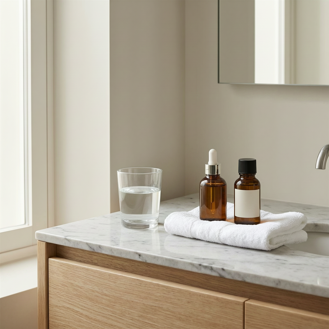 clean skincare routine setup for healthy glowing skin