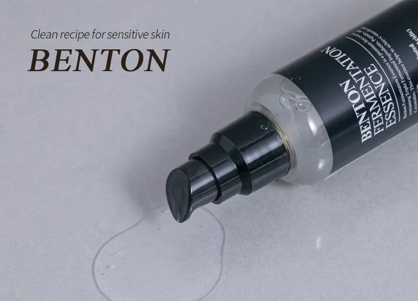 Benton Fermentation Essence bottle Texture close-up of Benton Fermentation Essence – lightweight hydrating anti-aging essence