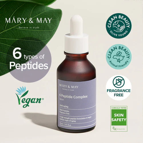 Mary & May 6 Peptide Complex Serum – vegan, fragrance-free anti-aging serum with six peptides for elasticity and wrinkle care
