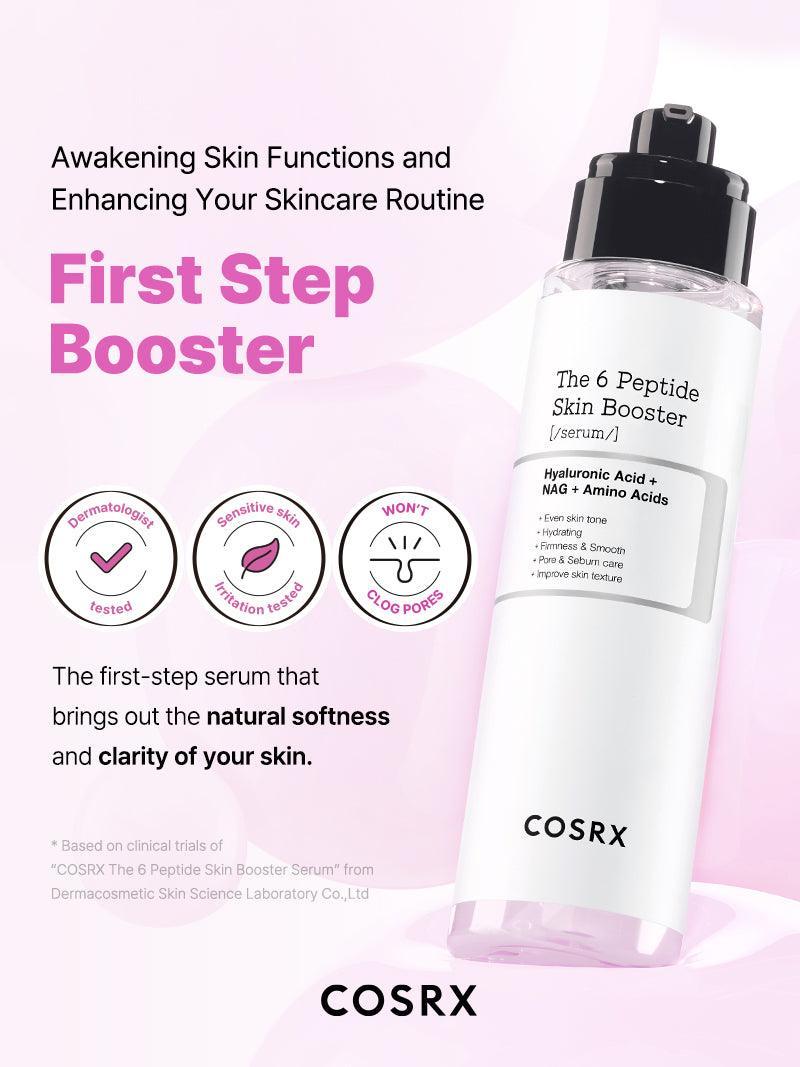 COSRX The 6 Peptide Skin Booster Serum – first step booster with peptides, product image on pink background | K-Skin Switzerland
